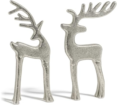 com-four® 2X Rentier-Skulptur- Dekofigur aus Aluminium - weihnachtliches und Elegantes Wohnaccessoire - Metall-Austeller für die Winterzeit [Auswahl variiert]