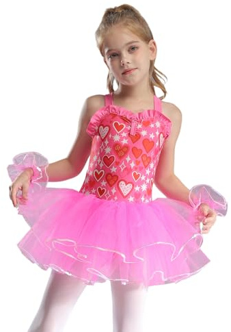 Mufeng Balettdansklänning flicka, barn, tutu trikå, mesh, paljett, klassisk dansklänning, kostym, prestanda, rosa, 11-12 �r