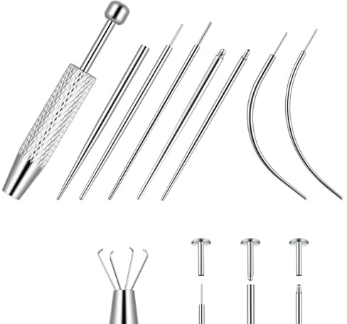 AOOSA 8 Kit Piercing, 16G/18G Strumento per l'inserimento del Piercing, Strumento per La Sostituzione del Piercing con Pinza per Piercing, Accessori per Piercing per Orecchie, Naso, Labbra, Lingua