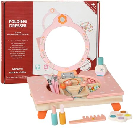 Coiffeuse de Maquillage Pliable en Bois avec Miroir pour avec Peigne et cosmétiques