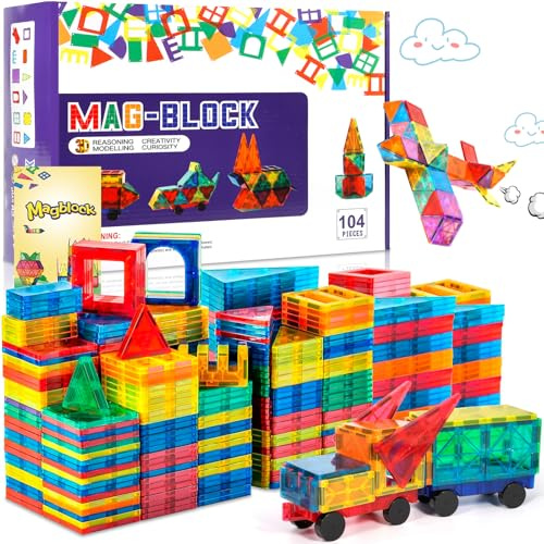 JUQG 104 delar Magnetiska byggklossar Leksaker Magnetiska byggleksaker Pedagogiska byggstenar Leksaker Byggleksaker för barn Lämplig för 3+ barn (104Pcs)