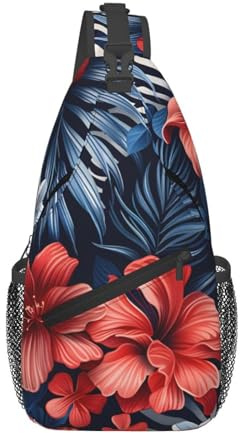 Sacoche Bandouliere Motif de fleur fuchsia Mode Sac à Bandoulière Casual Sling Sac à Dos pour Cyclisme Femme école
