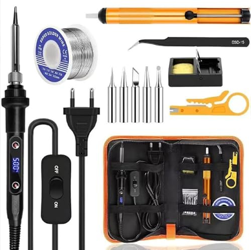 Lötkolben Set 80W mit Display - Digital Elektrischer Lötkolben mit Temperaturregelung, 13 in 1 Lötzubehör für DIY Reparatur - Tragbares Lötset mit Tasche für Anfänger & Elektronikarbeiten