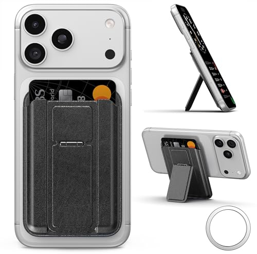 qaf Magnetischer Kartenhalter für Smartphone, Slim Handy-Kartenetui mit Handy-Ständer, starker Magnet-Halt, Schnellzugriff-Fach, kompatibel mit MagSafe & magnetischen Handyhüllen