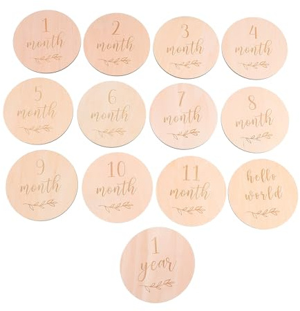 Angoily Cartes Mensuelles en Matériau Synthétique Beige, Lot de 13pcs pour Jalons de Photographie Bébé, Accessoires Solide pour Séance Photo Bébé