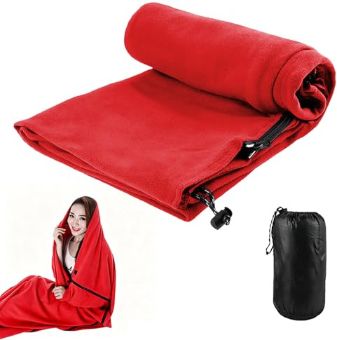 Schlafsack 180x82 cm Fleece - Hüttenschlafsack für Frühling & Sommer - 2-Wege-Reißverschluss - Koppelbar zum Doppelschlafsack - Weich Waschbar - Grau Schwarz Blau Rot