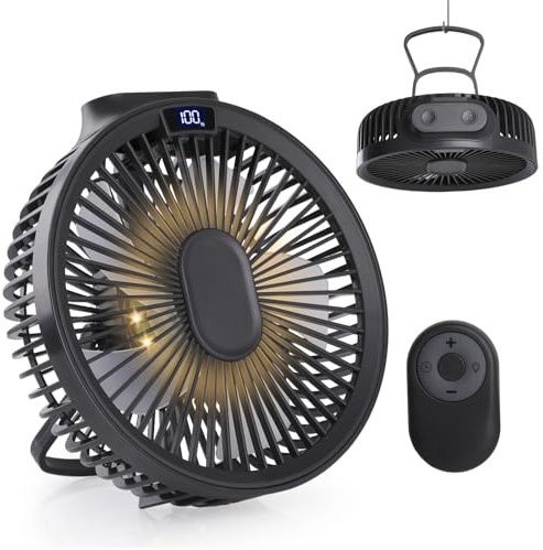 Hianjoo USB Ventilator Klein mit Fernbedienung Mini Tischventilator Leise mit Timerfunktion Hängender Camping Ventilator mit LED Licht 4 Geschwindigkeiten Powerbank LED-Anzeige 4000mAh - Grau