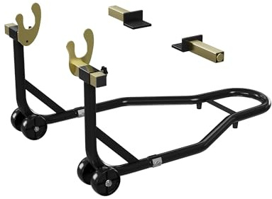 Garvee Motorcycle Paddock Stand Set, 385kg Capacity Heavy Duty Front and Rear Motorbike Lift with u + l Adapters, Universal Bike Stand for Swingarm & Bobbins, Ideal for Maintenance & Storage - Black