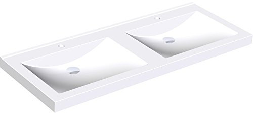 KWC Doppelwaschtisch Quadro ANMW420 aus Miranit zur Wandmontage, Variante:Mit Armaturenbohrungen