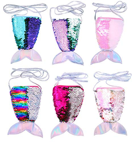 JZK 6 x Porte-Monnaie Queue de sirène Petit Sac à Paillettes avec Sangle pour Enfants Cadeau d'anniversaire fête Sacs Cadeau