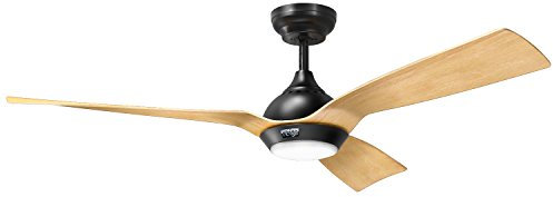 reiga 132 cm Smart Deckenventilator mit dimmbarer LED Beleuchtung & Fernbedienung, 3 Farbtemperatur, DC Motor 6 Geschwindigkeiten, Kompatibel mit Alexa Google Home App, Holz & Schwarz