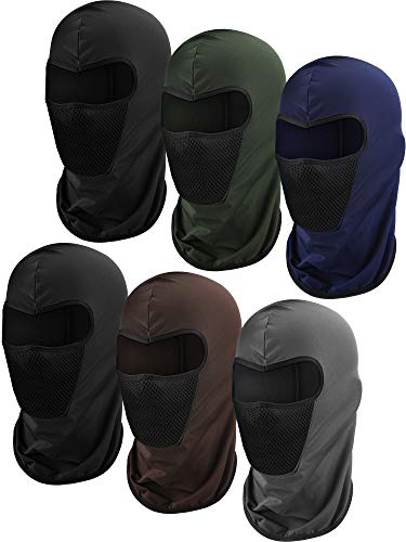Blulu 6 Pieces Balaclava Ski Mask Sun Protection Full Face Cover Breathable Balaclava Face Mask for Motorcycle and Cycling(Black, Navy Blue, Dark Grey, Coffee, Green,Solid Style)