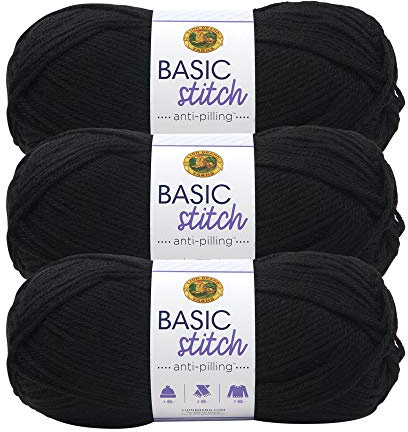 Lion Brand Yarn 202-153 Basic Stitch Anti-Pilling Garn, Schwarz, 3er-Pack