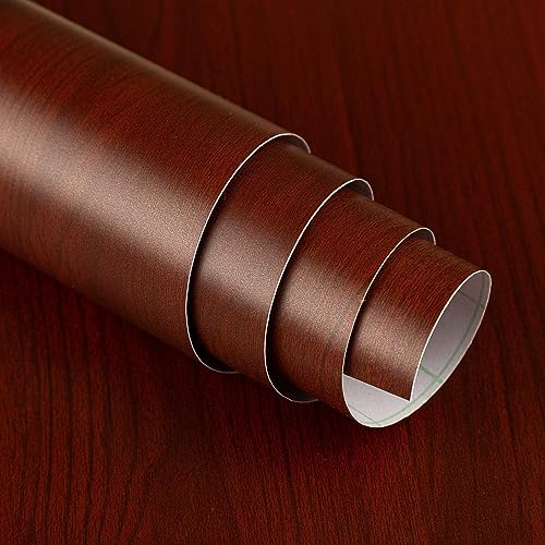 JSEVEM 16×118 Cherry Wood Wallpaper Peel and Stick Red Brown Wood Grain Contact Paper Waterproof Mahogany Wood Wallpaper Adhesive Vinyl Wrap Furniture Stickers for Kitchen Cabinets Table Countertops