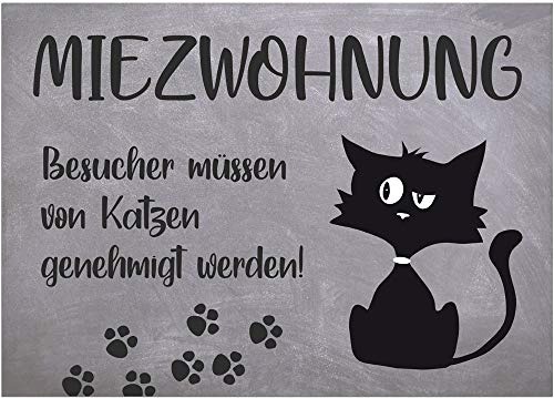 Fußmatte für innen als waschbare Motiv Tür-Matte - 50x70 cm Fußabtreter Katze Miezwohnung als rutschfeste Schmutzfangmatte - Moderne Eingangsbereich Sauberlaufmatte für Flur Haustür