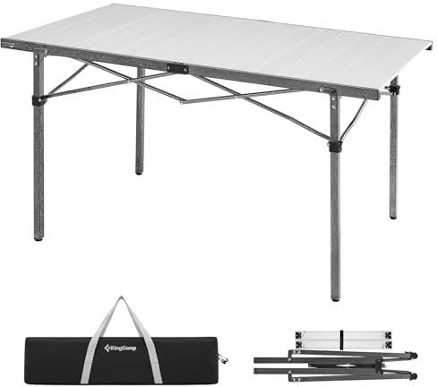 KingCamp Campingtisch klappbar Klapptisch mit Aluminiumrahmen Aufrollbare Tischplatte(136x70 cm) für 4-6 Personen Campingtisch faltbar mit Tragetasche belastbar bis 80 kg,Silber,XL