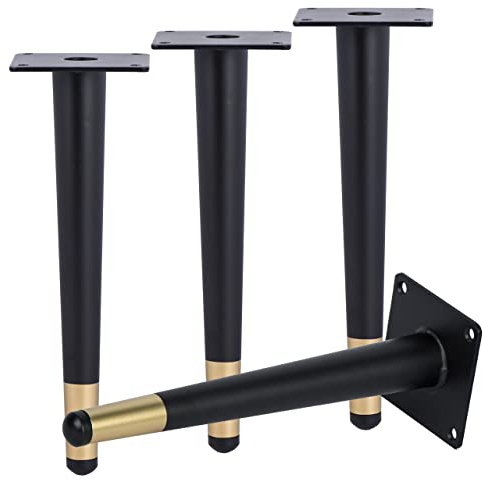 TCHOSUZ 8 Inch Heavy-Duty Metal Furniture Legs 4-Pack Modern Black Gold | Sturdy Tapered Iron with anti-rust coating, Support 400lbs, Pre-drilled Holes & Screws for Fast DIY, Fits Cabinet Sofa Table