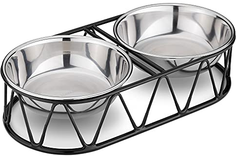 Navaris 2X Futternapf Katze mit Halterung - Futterstation Set Eisennapf für Katzen Hunde - Eisen Fressnapf Set Futterbar mit Edelstahl Halter