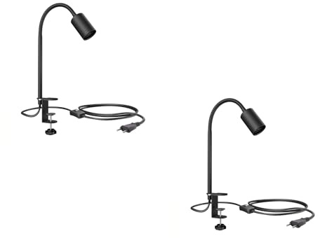 ledscom.de 2x Klemmleuchte, Schwanenhals LELE, Schalter, schwarz matt, 1x E27 max. 60W