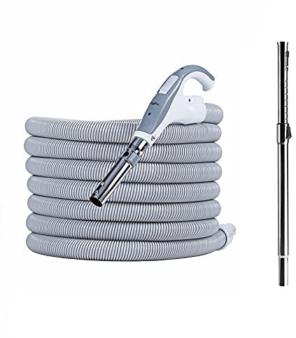 Tubo di aspirazione premium per aspirapolvere centralizzato, lunghezza 9 – 12 m e tubo telescopico, entrambe le estremità del tubo ruotano di 360 gradi, con interruttore on/off, fissaggio a clip 10,5m