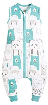 E-RIDES Baby Schlafsack mit Füßen, Sommerschlafsack mit Beinen für Kleinkinder, Baumwolle Schlummersack für Mädchen und Jungen, Reißverschluss ohne Ärmel 0.5 TOG (Panda,X-Large)
