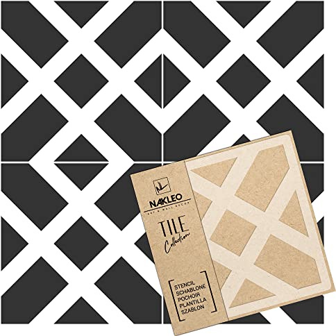 NAKLEO Fliesen Schablone zum Malen 30x30 cm, Soria Geometrisch Quadrat Rechteck Linien, Kunststoff Wiederverwendbare Bodenschablone DIY, Holz Möbel Wand Dekoration