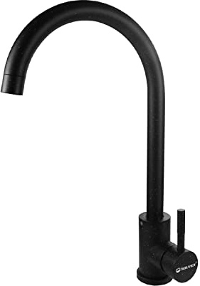 SOLVEX Kitchen Mixer Taps 1 Hole, Kitchen Sink Mixer Tap, Black, SP-10020-N | Sink taps for Kitchen, Kitchen Sink Tap, Kitchen Faucet, Sink Taps with Supply Hose, Made of Stainless Steel
