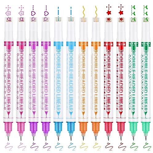 OFFCUP Kurven Textmarker Set, 12 Stück Textmarker Set, Dual Tips Highlighter Pen, Marker Leuchtstifte, Brush Pen Pastell für Scrapbook, Journaling, Notizen, Planer Büro
