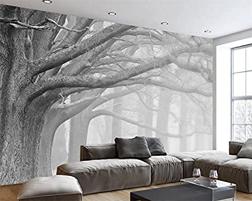Tapete Wandbild Schwarz Weiß Wald Baum Kunst Hintergrund Wandbild Dekoration 3D Für Wohnzimmer Tv Hintergrund Tapeten Wohnkultur Fototapete 3D Effekt Wohnzimmer Schlafzimmer Kinderzimmer-350Cm×256Cm