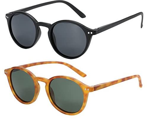 ZENOTTIC 2 Paia Occhiali da Sole Polarizzati per Uomo Donna Retro Vintage Rotondi Quadrati Protezione UV400 Unisex
