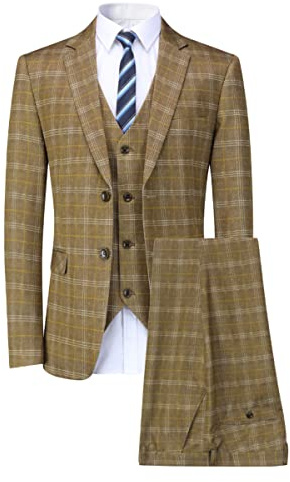Allthemen Costume Homme 3 Pièces Tuxedo Slim Fit à Carreaux Deux Boutons d'affaire Mariage Trois Pièces Veste+Gilet+Pantalon Homme