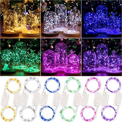 HXWEIYE 12 Stück LED Lichterkette Batterie, 2M 20LEDs | Silber Kupferdraht,Batteriebetrieben,Mini Lichterketten,Deko für Flasche Geburtstag Innen Außen Weihnachten Deko(Mehrfarbig)