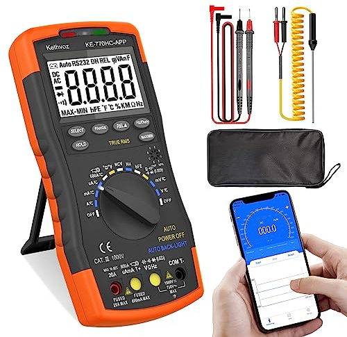 Digital Multimeter Voltmeter Kethvoz TRMS 6000 Zählt AC DC Amperemeter mit APP & NCV misst präzise Spannung Strom Ohm Kapazität Kontinuität Frequenz Diode Transistor hFE Temp KE-770HC-APP