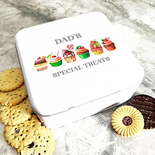 Fingerprint Designs Dad's Special Treats Personalised Tin - 1.8L Square Biscuit Tin for Dad, Grandad, Step Dad - Durable Gift for Cookies, Cake, Sweets, and Treats