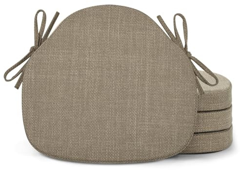 Shinnwa Dining Chair Cushions Set of 4, High-Resilience Foam Windsor Seat Pads, Kitchen Chair Cushions with Ties & Textured Cover, 4 Pack, 16.5 x 15.5 x 2, Light Brown