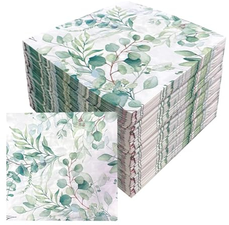 80 Stk Servietten Eukalyptus Servietten Eukalyptus Grün Vintage Salbeigrün | Servietten Hochzeit Grün Gold Geeignet für Partys, Feiern, Tischdekorationen