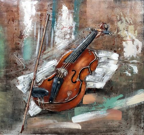 Vintage-Line Handgefertigtes Metallbild 3D-Optik Kunst Bild Wandbild (Metallbild Violine (ca. 100x100 cm))