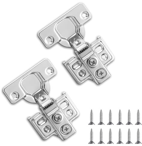 Kyraton Cabinet Hinges, 2 Pack (1 Pair) Stainless Steel Overlay Soft Close Hinges for Kitchen Cabinets, 1/2 inch Self Closing Door Hinges with Mounting Screws, Damper-3 Way Adjustability