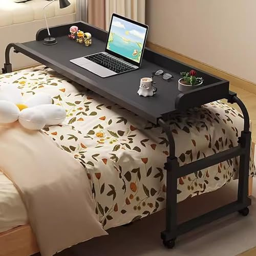 GXQFC Überbetttisch mit Rollen Dehnbar 115-210 cm Mobiler Überbetttisch Laptopwagen kann 65-95 cm Angehoben Werden Rollender Computertisch über dem Bett Verstellbarer Pflegetisch(Color:Schwarz)
