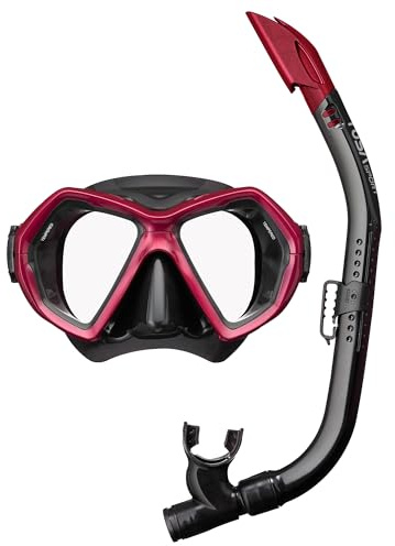 TUSA Sport UC-0106 Elite Erwachsene 2-Fenster Maske & Schnorchel Set, Schwarz/Metallic Dunkelrot