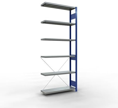 qpool24 Anbauregal, Fachbodenregal Stecksystem MULTIplus330, 2500 x 1000 x 300 mm (HxBxT), 6 Fachböden, Kreuzstrebe, RAL 5010 enzianblau/verzinkt