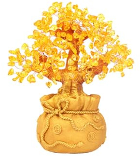 TOPPERFUN Citrin Geldbaum Dekoration aus Kristall Feng Shui Wohlstandsbaum für Zuhause und Büro Kleine Tisch Dekoration aus Halbedelstein