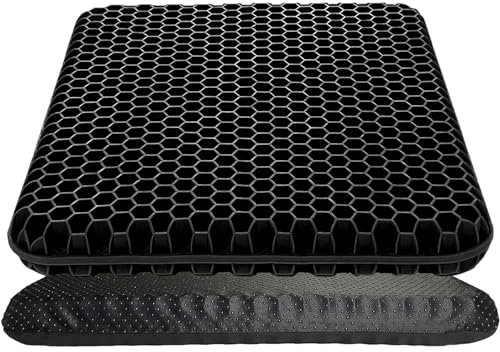 Chair Cushions,Car Seat Cushion,Honeycomb Gel wheelchair Cushion for Driving,Airplane,Travel,Orthopedic,Coccyx,Office,Desk,Pressure Sore,Stadium,Computer Gaming Chair,Tailbone Pain,Sciatica (Black)