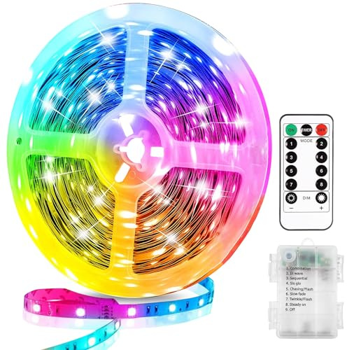 YeahBoom LED Streifen Batteriebetrieben,2 Meter LED Strip Selbstklebend | Wasserdicht Lichtleisten,mit 8 Modi Timer Fernbedienung,Flexibler Schneidbar,für Schlafzimmer Schrank Dekoration(Bunt)