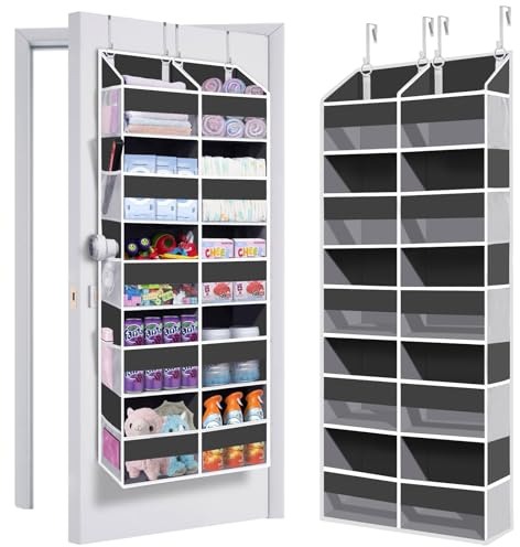 Heavy Duty Over The Door Organizer 5 Tiers, Extra Large Behind Door Storage of 10 Big Front & 10 Mesh Pockets, 80lb Weight Capacity, Hanging Doors Storage Organizer for Closet Bedroom Nursery, Grey