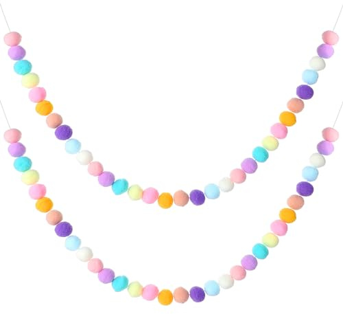 2 Stück Filz Pom Poms Girlanden Bunte, Pompom Girlanden Filzkette 200× 2 cm Wolle Filz Ball Girlande für Wand Weihnachtsbaum Dekoration Geburtstag Party