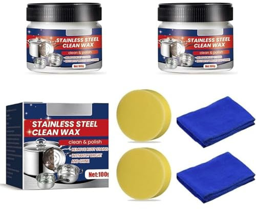 Yagerod Pâte de nettoyage magique pour acier inoxydable, pâte de nettoyage, vernis pour poêle, nettoyant pour métaux, kit de nettoyage ultime pour acier inoxydable – Dites adieu aux taches tenaces (2)