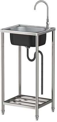 Edelstahl Waschbecken Küche,Spülbecken Waschbecken Freistehender mit Wasserhahn Outdoor Campimgspüle Waschbecken Garten mit Ständer 38cmx33cmx82cm