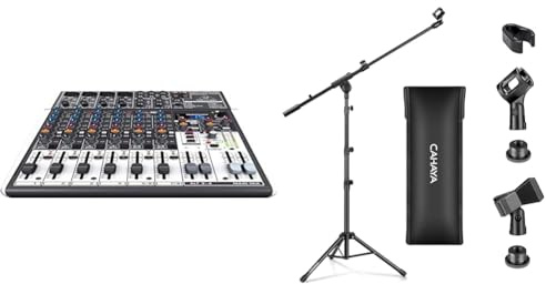 Behringer Mezclador Behringer XENYX X1204USB Premium de 12 entradas y 2/2 buses con preamplificadore & CAHAYA Soporte de Micrófono con Brazo con Dos Pinzas para Microfonos Pie de Micrófono Plegable