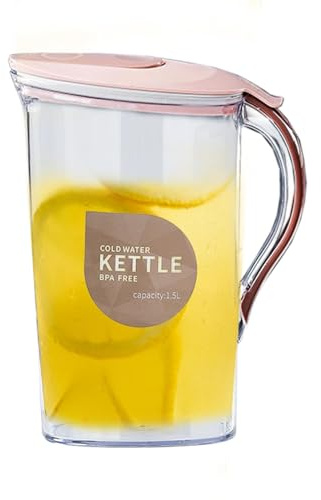 Wasserkrug Mit Deckel, KunststoffKrug, 1.5 L Kühlschrankkrug Saftkanne Teekanne Wasserkaraffe, Für Heiß Kalt Saft Getränke,Tee, Säfte, Milch